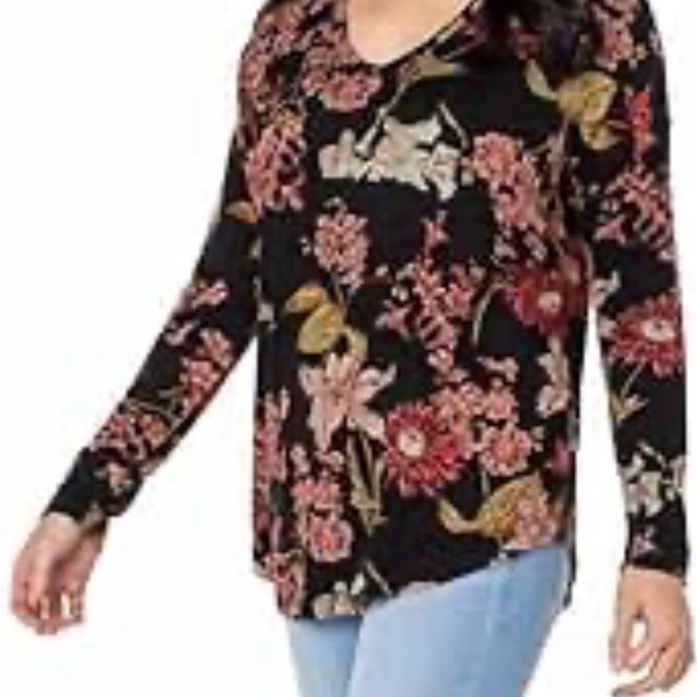 Well Worn Black and Red Floral Long Sleeve Top